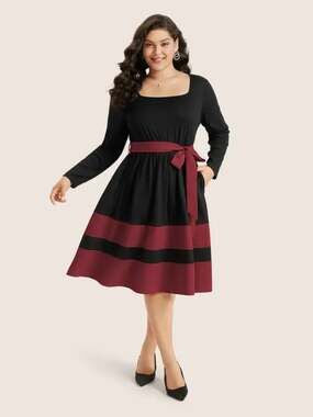 Plus Size 6x 30 BloomChic Two Tone Belted Square Neck Dress by pockets